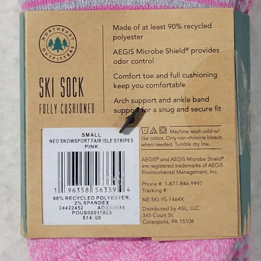 Northeast Outfitters Ski Socks Girls Youth Size 13k-4 Fully Cushioned 2 Pair NEW